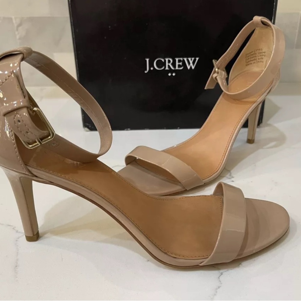 J. Crew patent high heel sandal Nude Khaki C1163 NIB Sz9